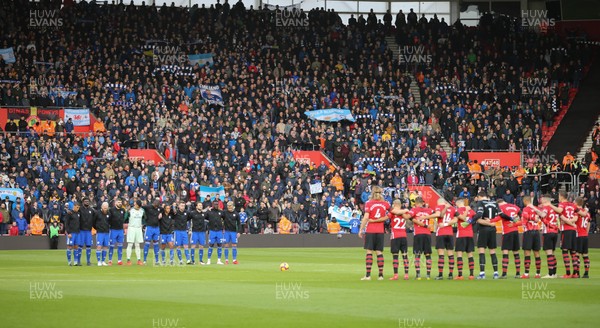 090219 - Southampton v Cardiff City, Premier League - Cardiff City and Southampton players observe a minutes silence in front of the travelling fans in memory of Emiliano Sala at the start of the match