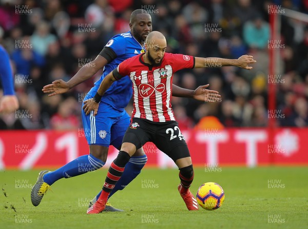 090219 - Southampton v Cardiff City, Premier League - Sol Bamba of Cardiff City and Nathan Redmond of Southampton compete for the ball