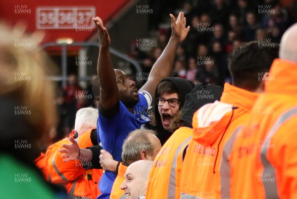 090219 - Southampton v Cardiff City, Premier League - Sol Bamba of Cardiff City celebrates in the crowd after scoring goal