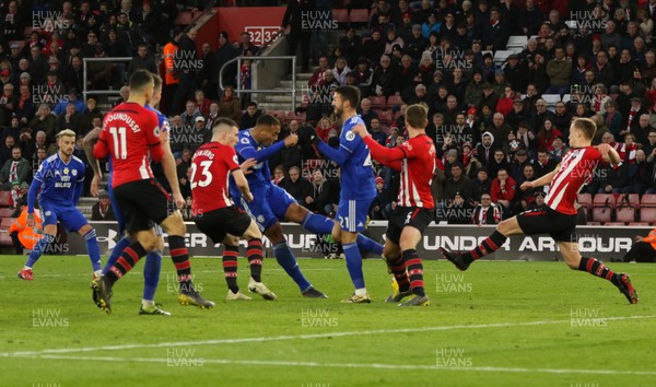 090219 - Southampton v Cardiff City, Premier League - Kenneth Zohore of Cardiff City shoots to score the second goal
