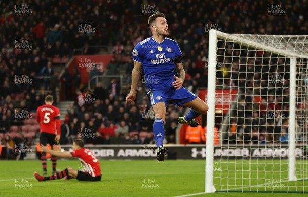 090219 - Southampton v Cardiff City, Premier League - Joe Ralls of Cardiff City celebrates after Kenneth Zohore of Cardiff City scores the second goal
