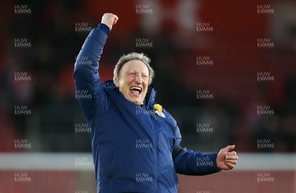 090219 - Southampton v Cardiff City, Premier League - Cardiff City manager Neil Warnock celebrates at the end of the match