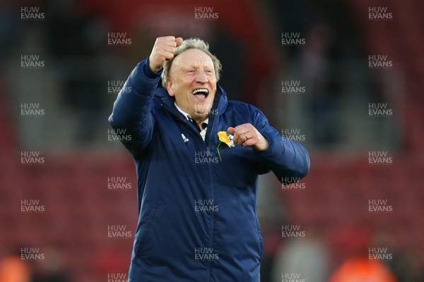 090219 - Southampton v Cardiff City, Premier League - Cardiff City manager Neil Warnock celebrates at the end of the match