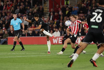 080926 - Southampton v Swansea City, EFL Sky Bet Championship - Marko Stamenic of Swansea City fires a shot at goal