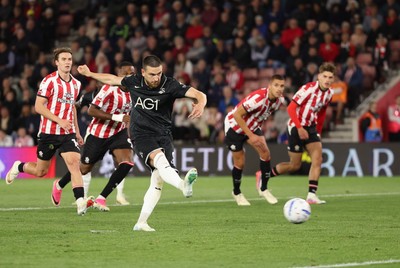 080926 - Southampton v Swansea City, EFL Sky Bet Championship - Zan Vipotnik of Swansea City scores from the penalty spot