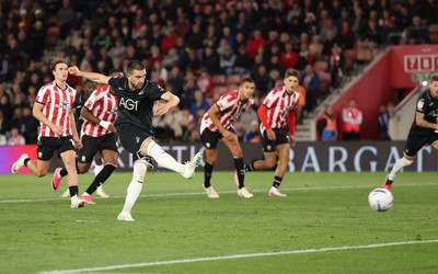 080926 - Southampton v Swansea City, EFL Sky Bet Championship - Zan Vipotnik of Swansea City scores from the penalty spot