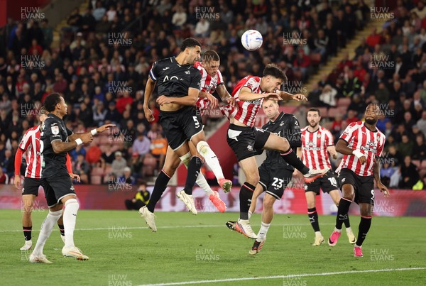 080926 - Southampton v Swansea City, EFL Sky Bet Championship - Ben Cabango of Swansea City head at goal