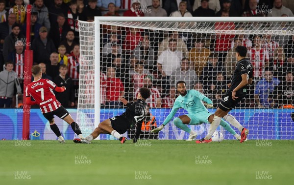 080926 - Southampton v Swansea City, EFL Sky Bet Championship - Leo Scienza of Southampton shoots to score the third goal