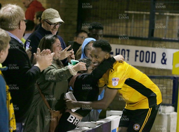 080817 - Southend United v Newport County - Carabao Cup - Shawn McCoulsky celebrates with the Newport fans