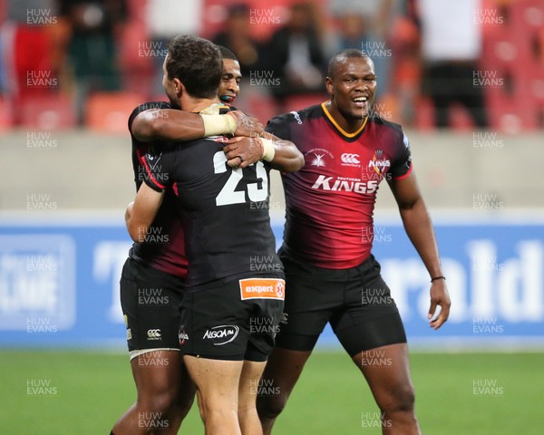 020318 - Southern Kings v Dragons - Guinness PRO14 -  Jacques Nel congratulates Anthonie Volmink of Southern Kings on his try
