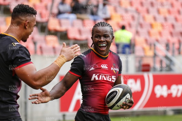 261117 - Southern Kings v Scarlets - Guinness PRO14 -   Michael Makase of the Southern Kings (R) celebrates scoring a try