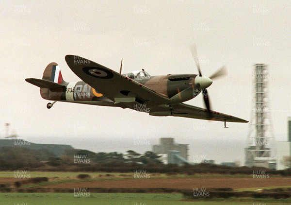 200395 - Picture shows the oldest airworthy Spitfire in the world takes flight at RAF St Athan