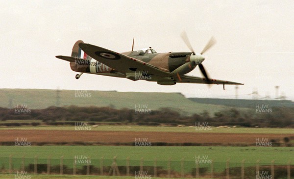 200395 - Picture shows the oldest airworthy Spitfire in the world takes flight at RAF St Athan