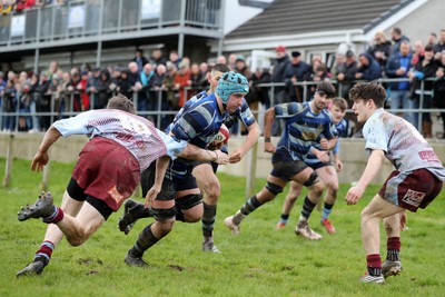 130424 - St Clears RFC v Lampeter Town RFC - Admiral National League 2 West - Rhodri Evans of St Clears is stopped on the Lampeter line