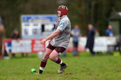 130424 - St Clears RFC v Lampeter Town RFC - Admiral National League 2 West - Lampeter’s Osian Jones kicks for goal