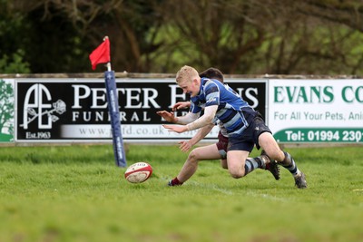 130424 - St Clears RFC v Lampeter Town RFC - Admiral National League 2 West - Dafydd Waters of St Clears scores a try