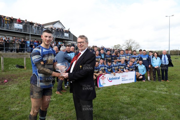 130424 - St Clears RFC v Lampeter Town RFC - Admiral National League 2 West Jac Howells receives the trophy on behalf of St Clears from Chris Jones of the WRU