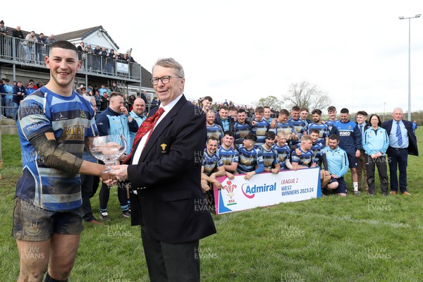 130424 - St Clears RFC v Lampeter Town RFC - Admiral National League 2 West Jac Howells receives the trophy on behalf of St Clears from Chris Jones of the WRU