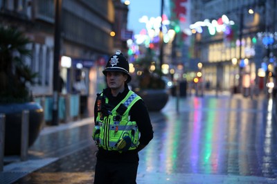 171218 - Picture shows police presence on St Mary's Street, Cardiff centred around the Sandringham Hotel (above Ladbrokes), where it is rumoured to be a hostage situation - 