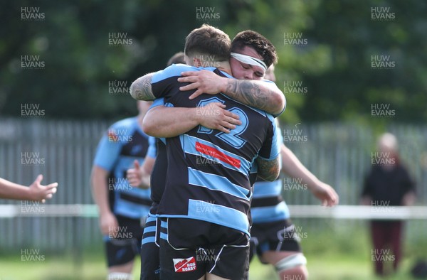 280821 - St Peters v Rumney - WRU National Plate -   Players of Rumney celebrate at the final whistle