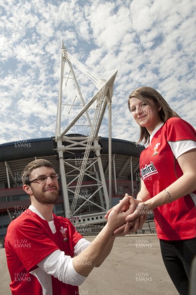 200612 - Stadium Proposal - Mark Roberts and Abbie Cockerill outside the Millennium Stadium, CardiffMark proposed to Abbie during a Wales Rugby Union match at the stadium