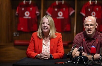 070825 - Picture shows Chief Executive Abi Tierney with new Wales Senior Mens Head Coach Steve Tandy at the Principality Stadium today