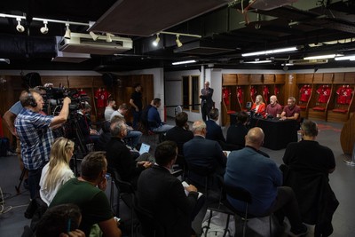 070825 - Picture shows new Wales Senior Mens Head Coach Steve Tandy with Chief Executive Abi Tierney and Director of Rugby and Elite Performance Dave Reddin at the Principality Stadium today