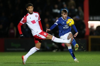 091225 - Stevenage FC v Cardiff City - SkyBet League One - Joel Bagan of Cardiff is challenged by Chem Campbell of Stevenage 