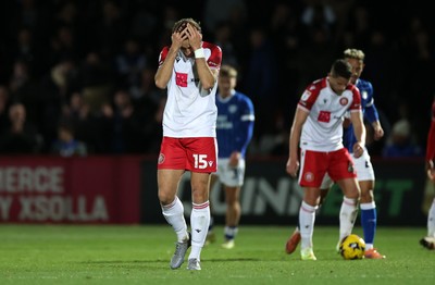 091225 - Stevenage FC v Cardiff City - SkyBet League One - Dejected Charlie Goode of Stevenage 