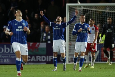 091225 - Stevenage FC v Cardiff City - SkyBet League One - Calum Chambers of Cardiff celebrates at full time,
