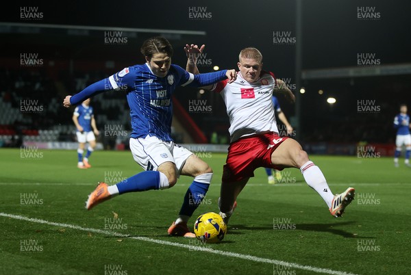 091225 - Stevenage FC v Cardiff City - SkyBet League One - Cian Ashford of Cardiff is challenged by Lewis Freestone of Stevenage 