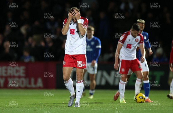 091225 - Stevenage FC v Cardiff City - SkyBet League One - Dejected Charlie Goode of Stevenage 