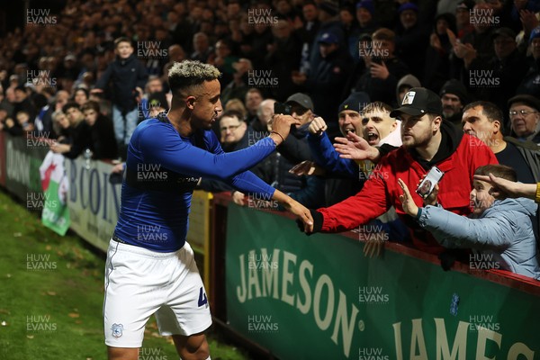 091225 - Stevenage FC v Cardiff City - SkyBet League One - Callum Robinson of Cardiff with fans at full time