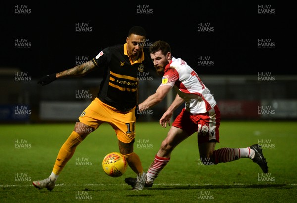 010119 - Stevenage v Newport County - SkyBet League 2 - Keanu Marsh-Brown of Newport County is tackled by Danny Newton of Stevenage