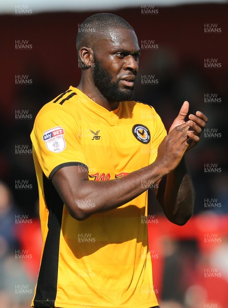 050817 - Stevenage v Newport County, Sky Bet League 2 - Newport County goal scorer Shawn McCoulsky  applauds the traveling fans at the end of the match