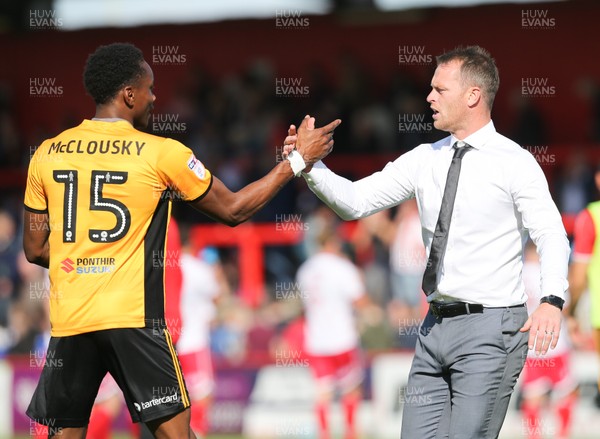 050817 - Stevenage v Newport County, Sky Bet League 2 - Newport County manager Mike Flynn with goal scorer Shawn McCoulsky