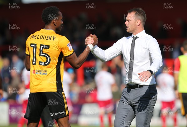 050817 - Stevenage v Newport County, Sky Bet League 2 - Newport County manager Mike Flynn with goal scorer Shawn McCoulsky
