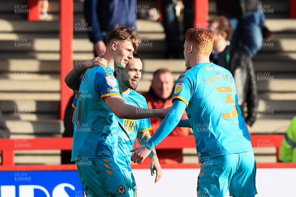 120322 - Stevenage v Newport County - Sky Bet League 2 - Rob Street of Newport County celebrates scoring his sides first goal 