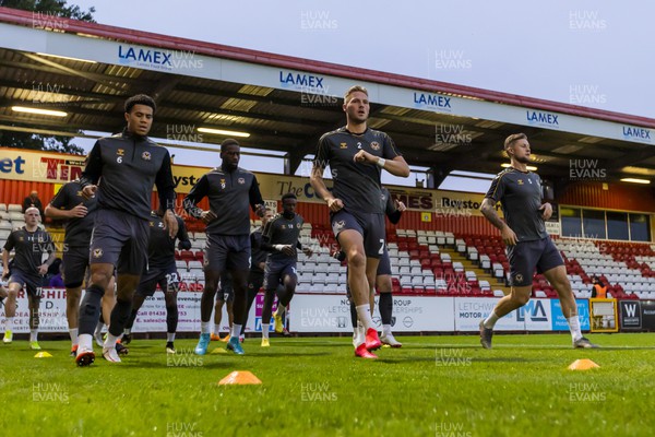 130922 - Stevenage v Newport County - Sky Bet League 2 - Newport County players warming up before the match against Stevenage