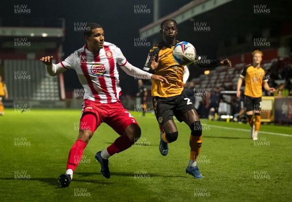 201020 - Stevenage v Newport County - Sky Bet League 2 - Saikou Janneh of Newport County and Luther Wildin of Stevenage 