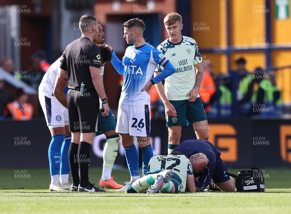 130925 - Stockport County v Cardiff City - Sky Bet League 1 - Calum Chambers of Cardiff being treated for an injured nose