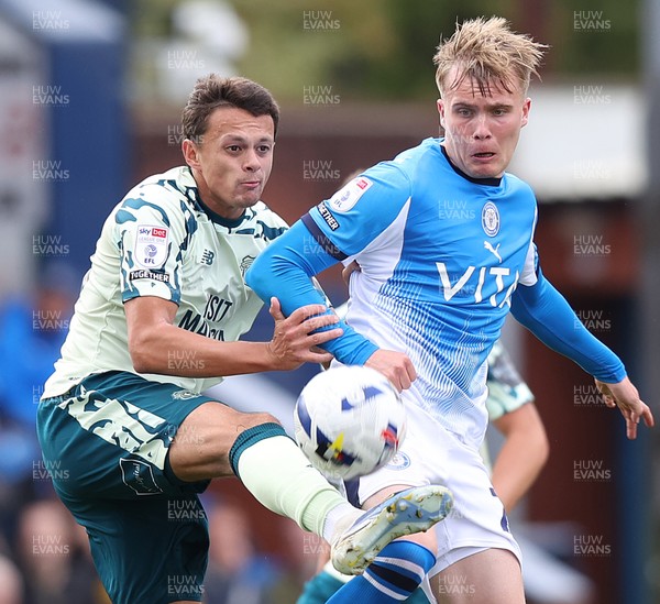 130925 - Stockport County v Cardiff City - Sky Bet League 1 - Perry Ng of Cardiff and Benony Andresson of Stockport