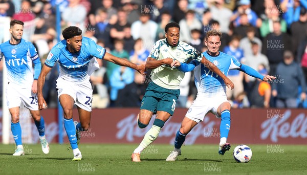 130925 - Stockport County v Cardiff City - Sky Bet League 1 - Chris Willock of Cardiff and Odi Bailey of Stockport and Jack Diamond of Stockport