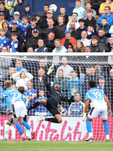 130925 - Stockport County v Cardiff City - Sky Bet League 1 - great save by Goalkeeper Nathan Trott of Cardiff