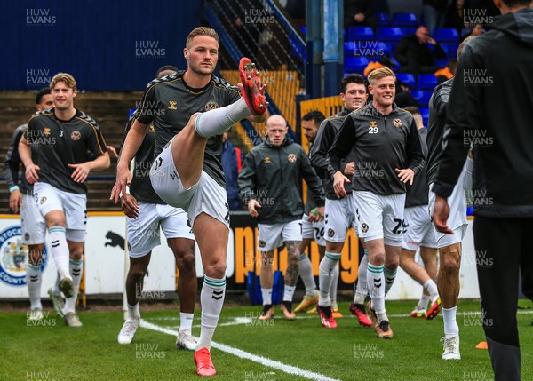 100423 - Stockport County v Newport County - Sky Bet League 2 - Newport players warm up before kick off