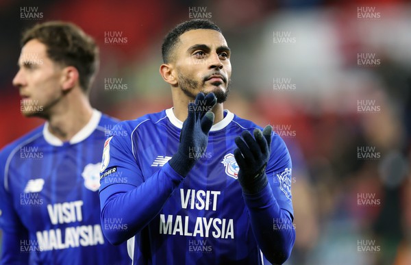 041123 - Stoke City v Cardiff City - Sky Bet Championship - Karlan Grant of Cardiff applauds the travelling fans
