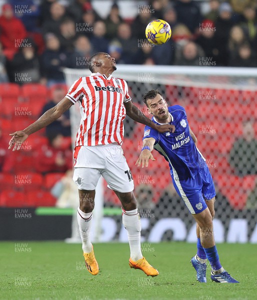 041123 - Stoke City v Cardiff City - Sky Bet Championship - Demitrios Goutas of Cardiff and Wesley of Stoke City