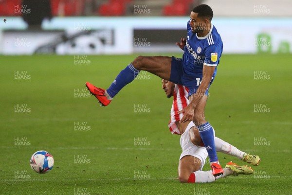 081220 - Stoke City v Cardiff City - Sky Bet Championship - Curtis Nelson of Cardiff and Jacob Brown of Stoke City   