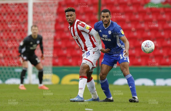 220220 - Stoke City v Cardiff City - Sky Bet Championship -Tyrese Campbell of Stoke City and Curtis Nelson of Cardiff   