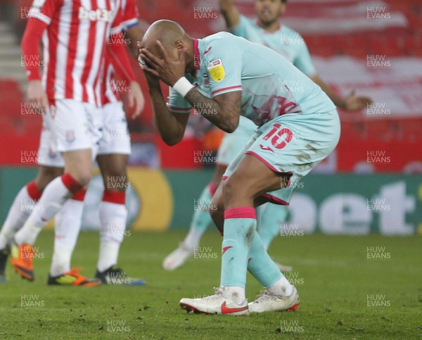 030321 - Stoke City v Swansea City - Sky Bet Championship - Andre Ayew of Swansea reaction to missed  chance